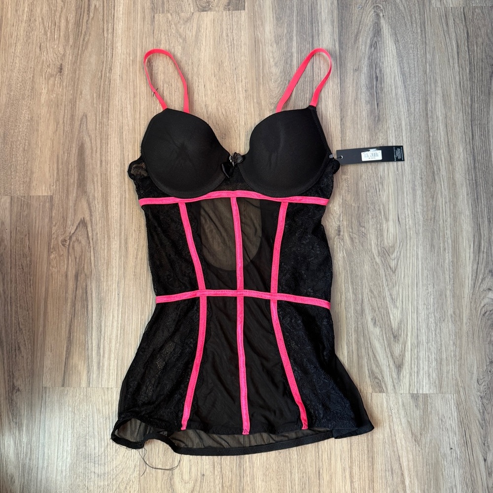 PLAYBOY Black and Pink Chemise Size Medium NWT